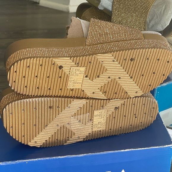 Gold Rhinestones Open Toe Sandals Casual Slides Slippers Beach Platform Shoes - Picture 4 of 5